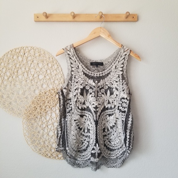english rose Tops - English Rose Embroidered Lace Tank Top M/L